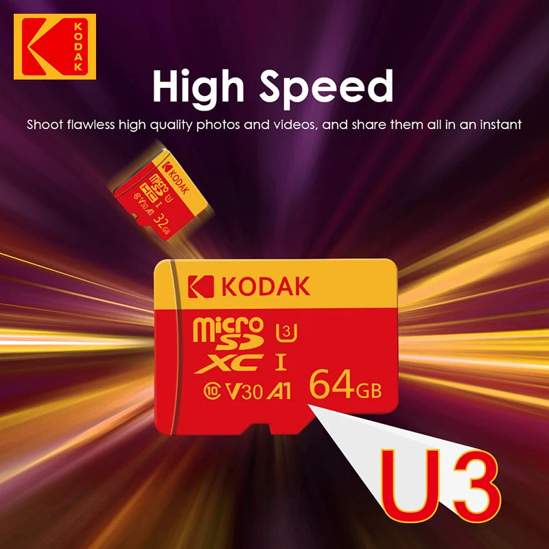 100% Original Kodak Red Memory Card 128GB 64GB 32GB A1 Micro TF SD Card Class 10 UHS-1 TF Flash Card for Samrtphone/PC