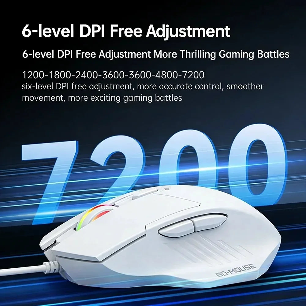 KEBIDUMEI RGB Wired Gaming Mouse 7200DPI 6-Level Adjustable 6 Buttons Ergonomic Silent Mice Plug and Play for Laptop Win MacOS