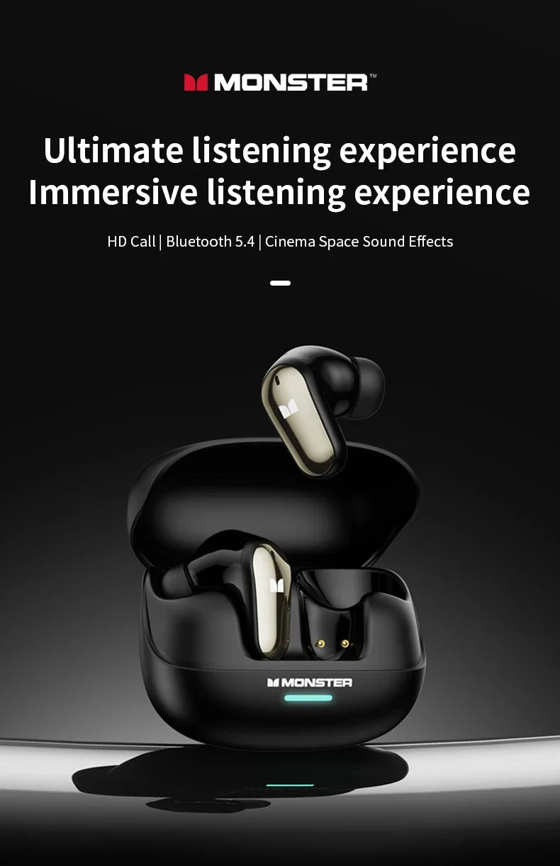 Monster MQT52 Wireless Headphones Bluetooth 5.4 HIFI Stereo Earphones Talking Noise Canceling Music  Gaming Headset with Mic
