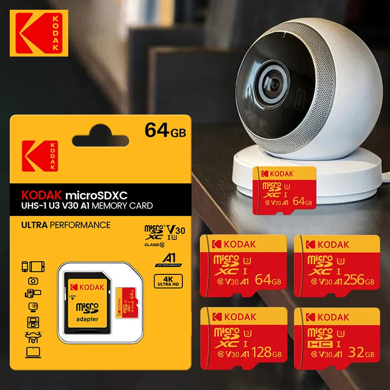 100% Original Kodak Red Memory Card 128GB 64GB 32GB A1 Micro TF SD Card Class 10 UHS-1 TF Flash Card for Samrtphone/PC