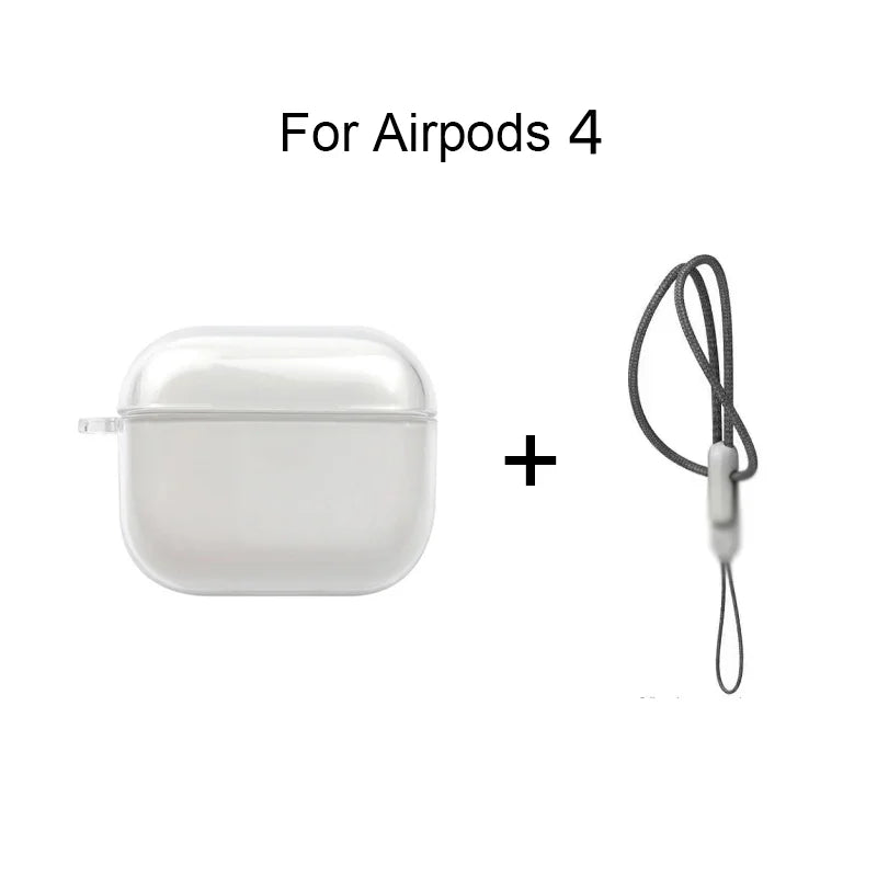 Clear TPU Earphone Case for Airpods 4 3 2 1 Pro Pro2 Shockproof with Lanyard Strap for Airpods Charging Case Transparent Cover