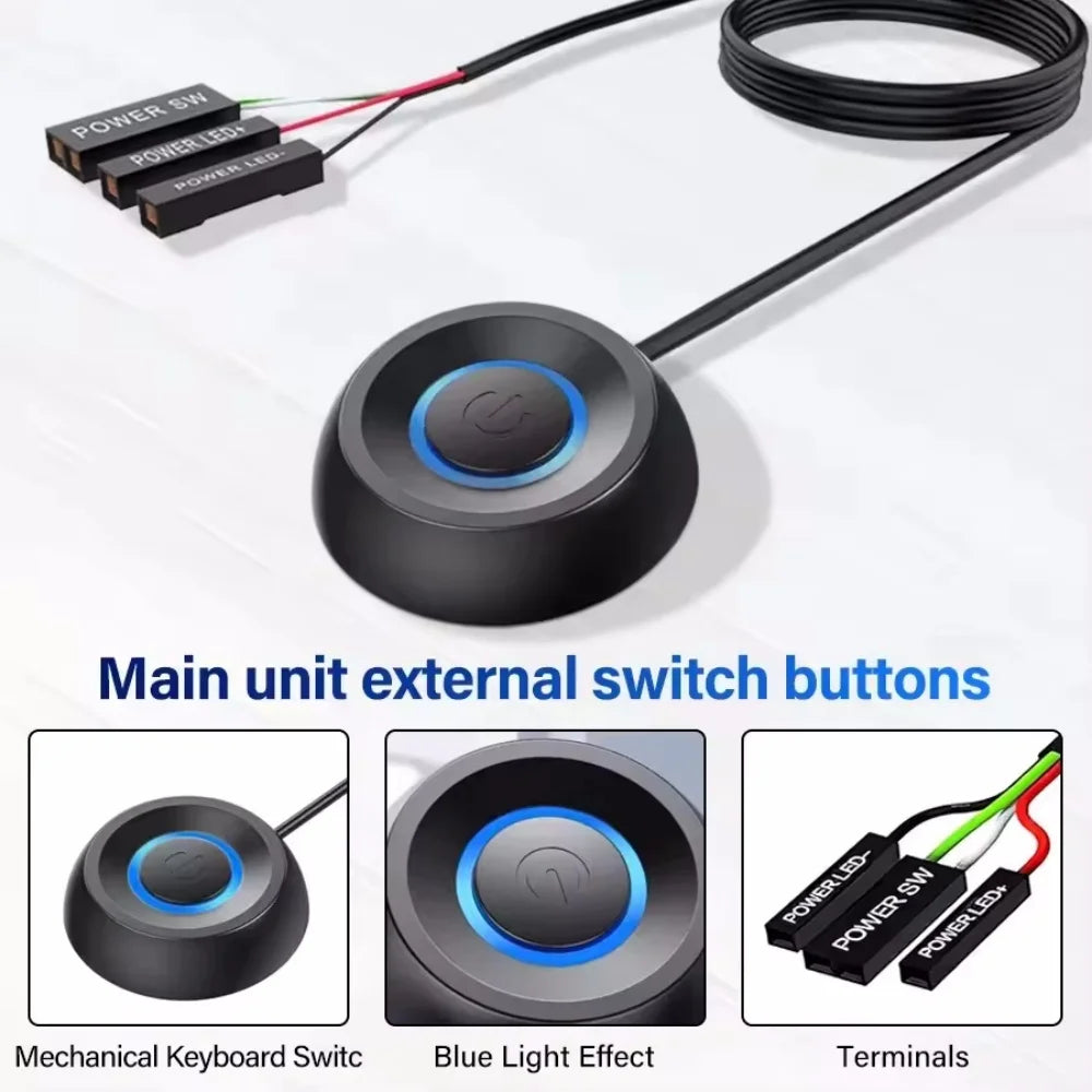 Computer External Switch Button Power Cable LED Light PC Motherboard Desktop External Start Power On/Off Button For Home Office