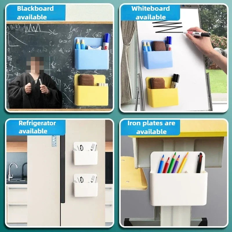 1Pc Magnetic Refrigerator Storage Box, Plastic Organizer Box, With Marker Pen Holder, Refrigerator Office Supplies
