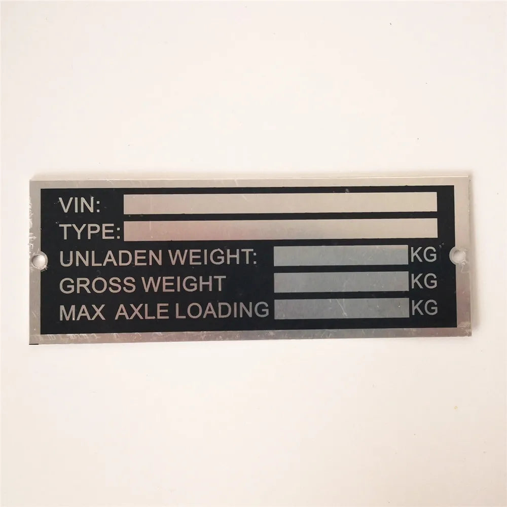 Trailer Blank  & Weight Chassis Plate 120mm X 45mm Identification Number