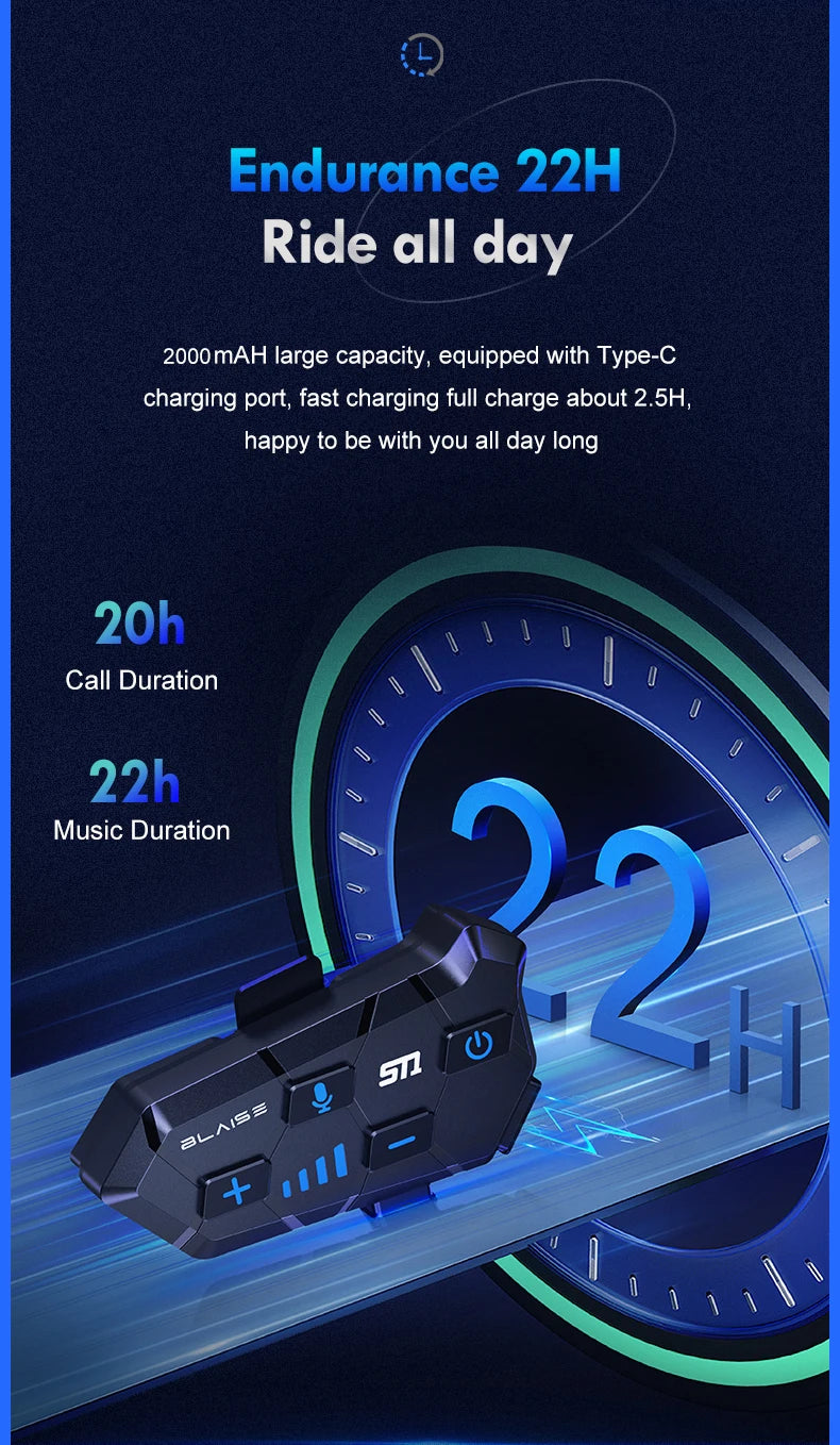 Y10 Motorcycle Helmet Headset Bluetooth 1000Mah Noise Reduction Wireless Hands-free Waterproof Motorcycle Earphone