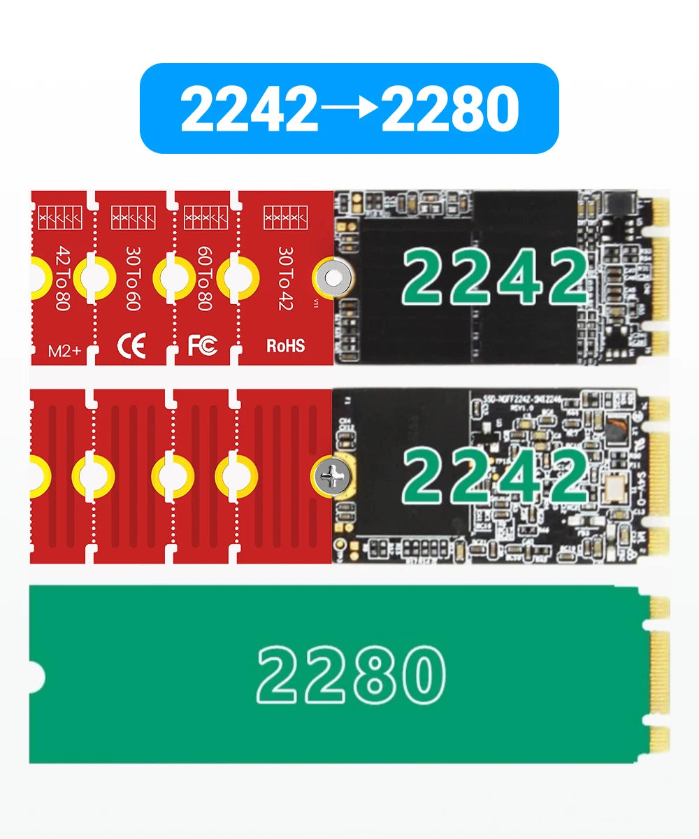 JEYI M.2 NGFF NVME SSD Extension Bracket Transfer 2230 2242 2260 2280 Length Extend Adapter Bracket Card Plate Change Long Size