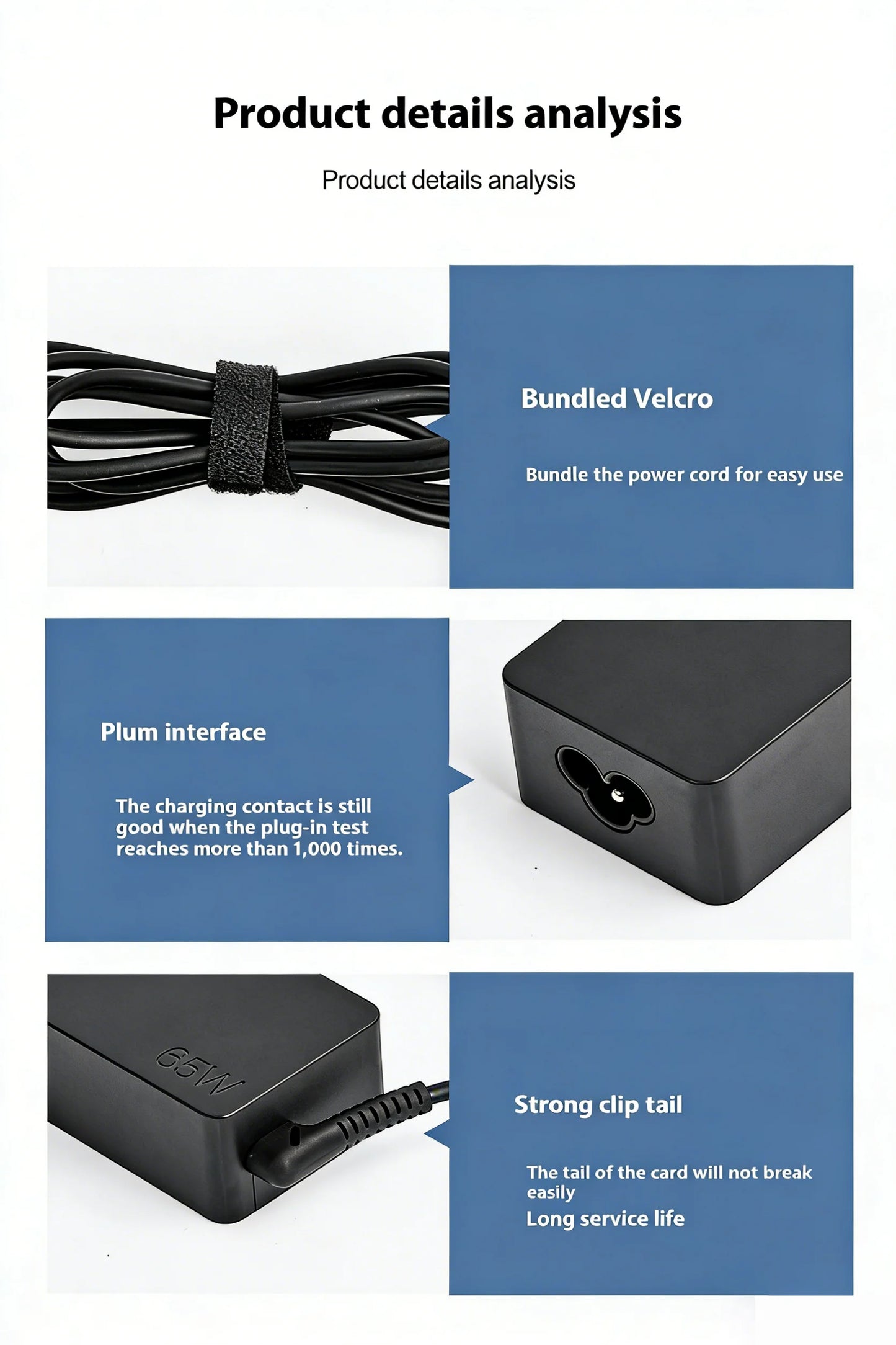 Notebook Power Adapter 65W 20V3.25A Laptop Charger with Type-C Interface Compatible with EU Plug for Part ASUS/Lenovo/HP Laptops