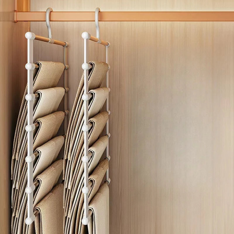 Multi-Layer Pants Hanger Space Saving Closet Organizer Foldable Trousers Clothes Rack Wardrobe Storage with Non Slip Clips