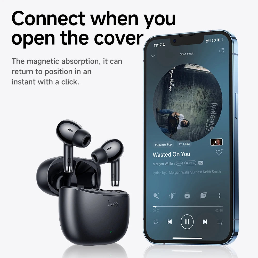 HOCO EQ2 True Wireless Bluetooth 5.3 Earbuds Touch Control Stereo In-Ear Headphones Built-In Microphone Sports Compatible