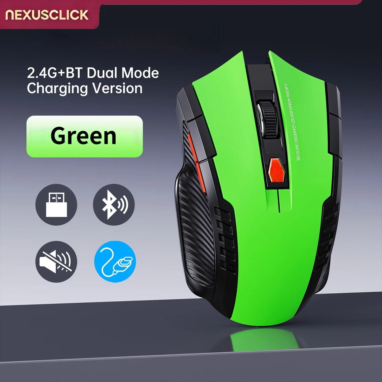 NEXUSCLICK Wireless Optoelectronic Mouse,1600DPI 6 Silent clicks New Game&Craft Gift Mice in Stock USB Receiver for Office Gamer