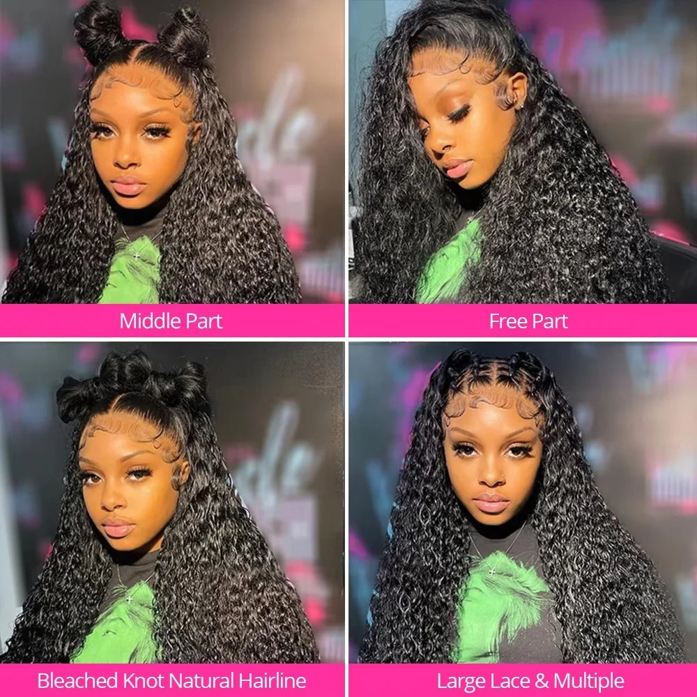 40 Inch Deep Wave Lace Front Wig for Women Human Hair 13x4 13x6 Transparent 250 Density Curly Water Wave Wig