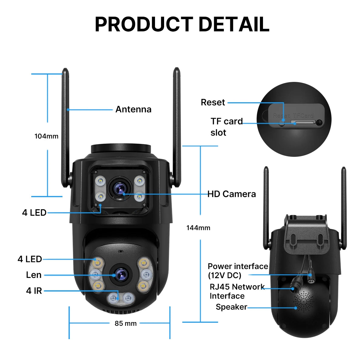 4K 8MP HD Wifi PTZ Camera Outdoor 4MP Dual Lens Dual Screen AI Auto Tracking IP Camera CCTV Audio Video Surveillance P2P iCSee