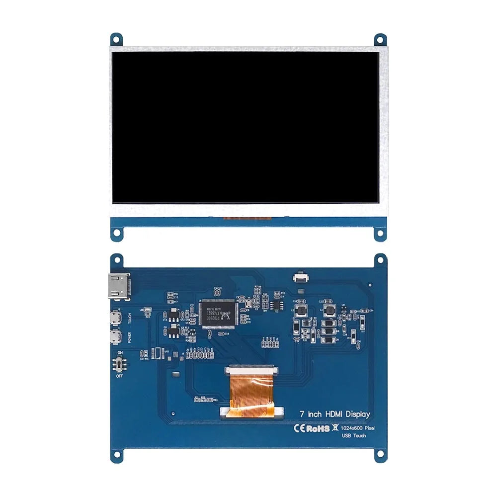 7 Inch Raspberry Pi 4/3/2/B/B+/A+ Monitor 1024x600 IPS 5-Points Capacitive Touchscreen Drive Free HDMI Display For Win 7/8/10