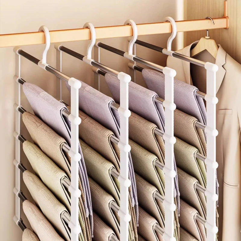 Multi-Layer Pants Hanger Space Saving Closet Organizer Foldable Trousers Clothes Rack Wardrobe Storage with Non Slip Clips