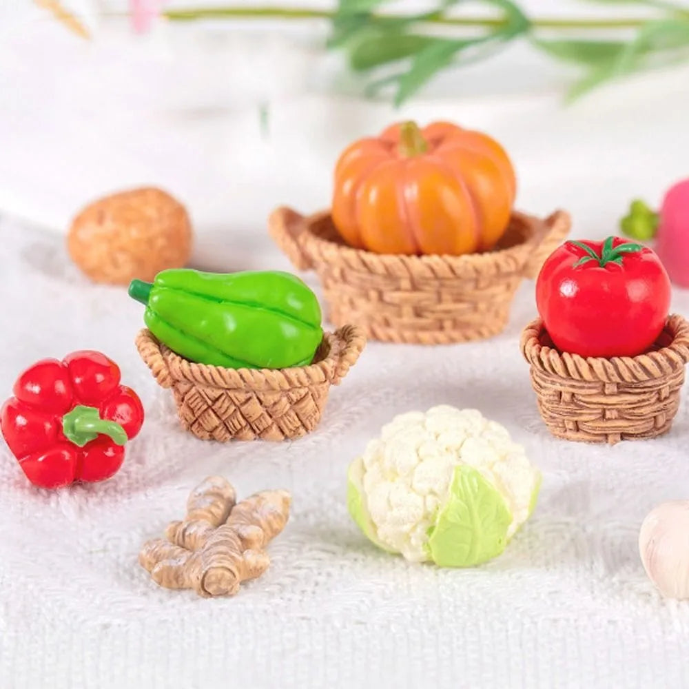 Mini Vegetable Figurines Resin Garlic Red Pepper Lettuce Cucumbers Pumpkin Ginger Baskets Diy Dollhouse Kitchen Vegetable Model