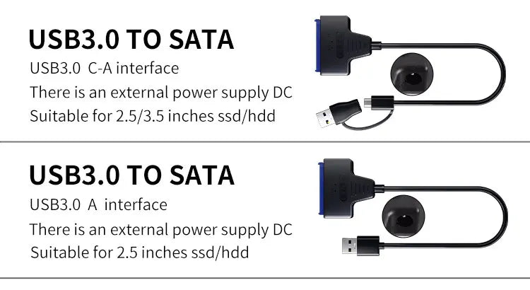 USB 3.0 to SATA Cable for 3.5/2.5 Inch SSD HDD SATA III Hard Drive Disk with 12V/2A Power Adapter