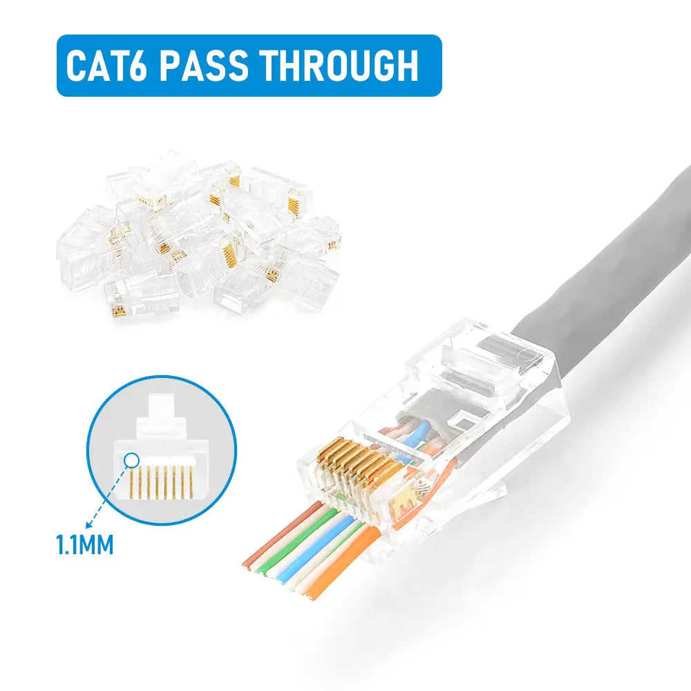 50/100pcs Pass Through RJ45 Cat6/Cat5e Connectors Crystal End 8P8C Crimp UTP Standard Ethernet Network Modular Plug