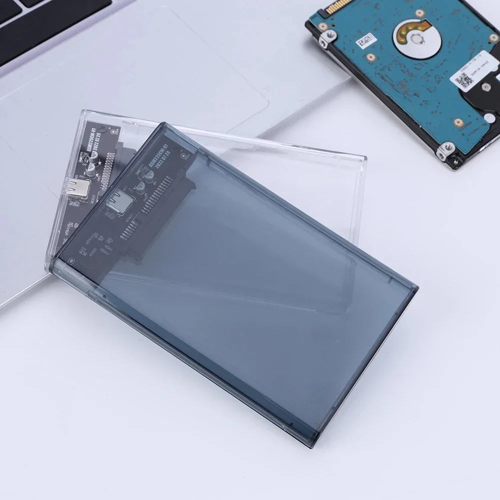 USB External Hard Drive Enclosure 2.5 inch SATA to USB UASP Clear Portable Hard Drive Case 2T HDD Tool-Free Transparent