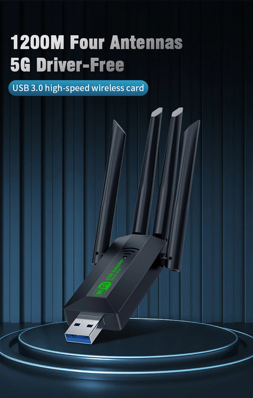 Original USB 3.0 WiFi 6 Adapter 802.11AX 4-Antenna 1200Mbps Dual Band 2.4G 5G For Windows 10/11