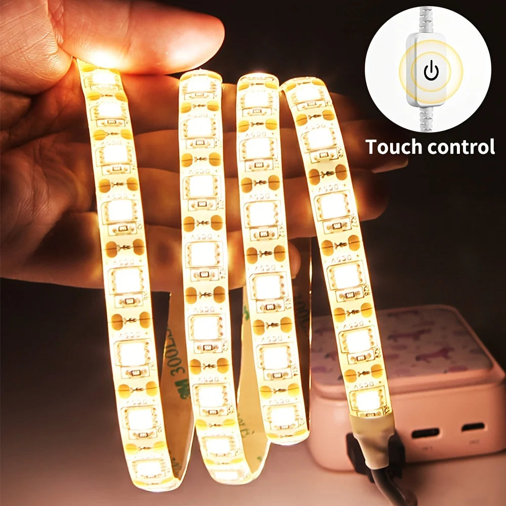 LED Strip Light with Touch Switch USB 2835SMD LED Light Stylish Tape Ribbon Flexible Decorative Lighting Bedroom Decorations