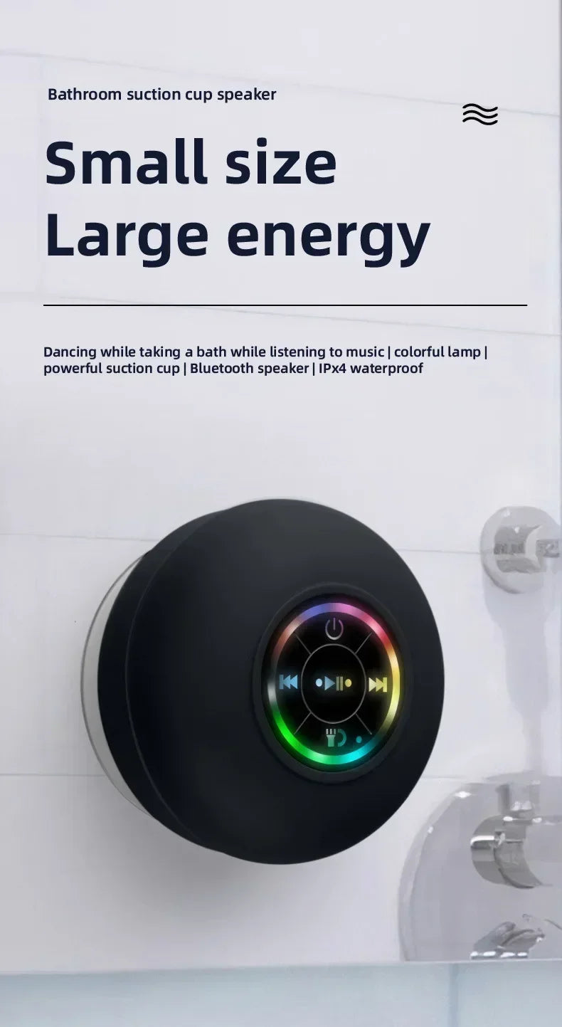Mini Portable Bluetooth Audio IPX4 Waterproof Led Lights Bathroom Outdoor Large Suction Cup Can Be Adsorbed Wall Speaker