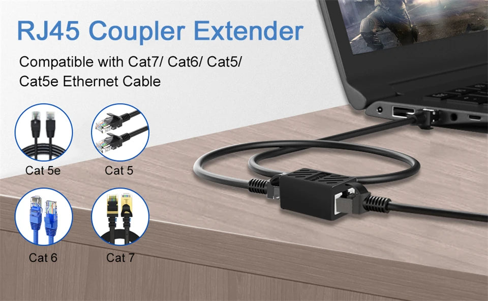 RJ45 Coupler Cat7 Cat6 Ethernet Adapter Gigabit Interface Network Extender Convertor Female to Female Connector Extension Cable