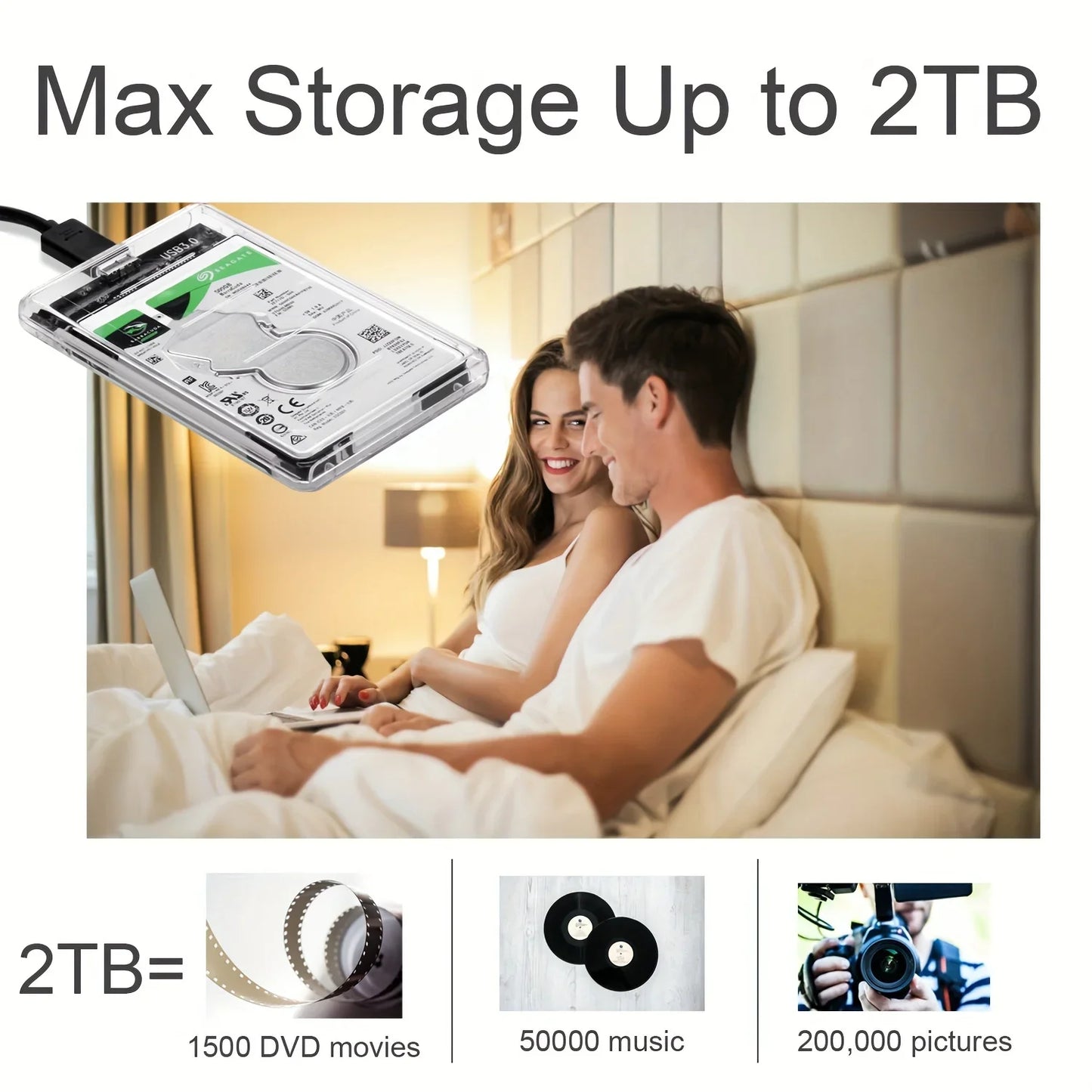 Transparent HDD Case HDD Enclosure 2.5 Inch SSD SATA To USB2.0 Type-C Adapter Portable External Hard Drive Box Tool-Free