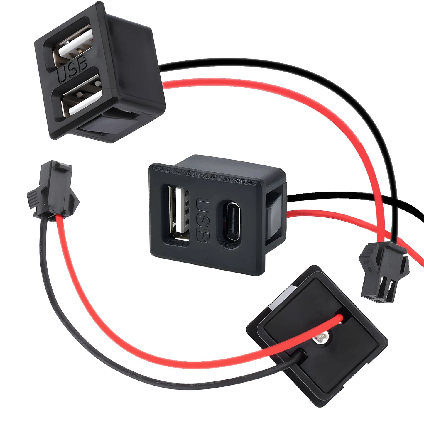 Double Layer USB Female Base Type-C Socket with Cable Connector Female USB Lamp Charging Power Socket for Electronics
