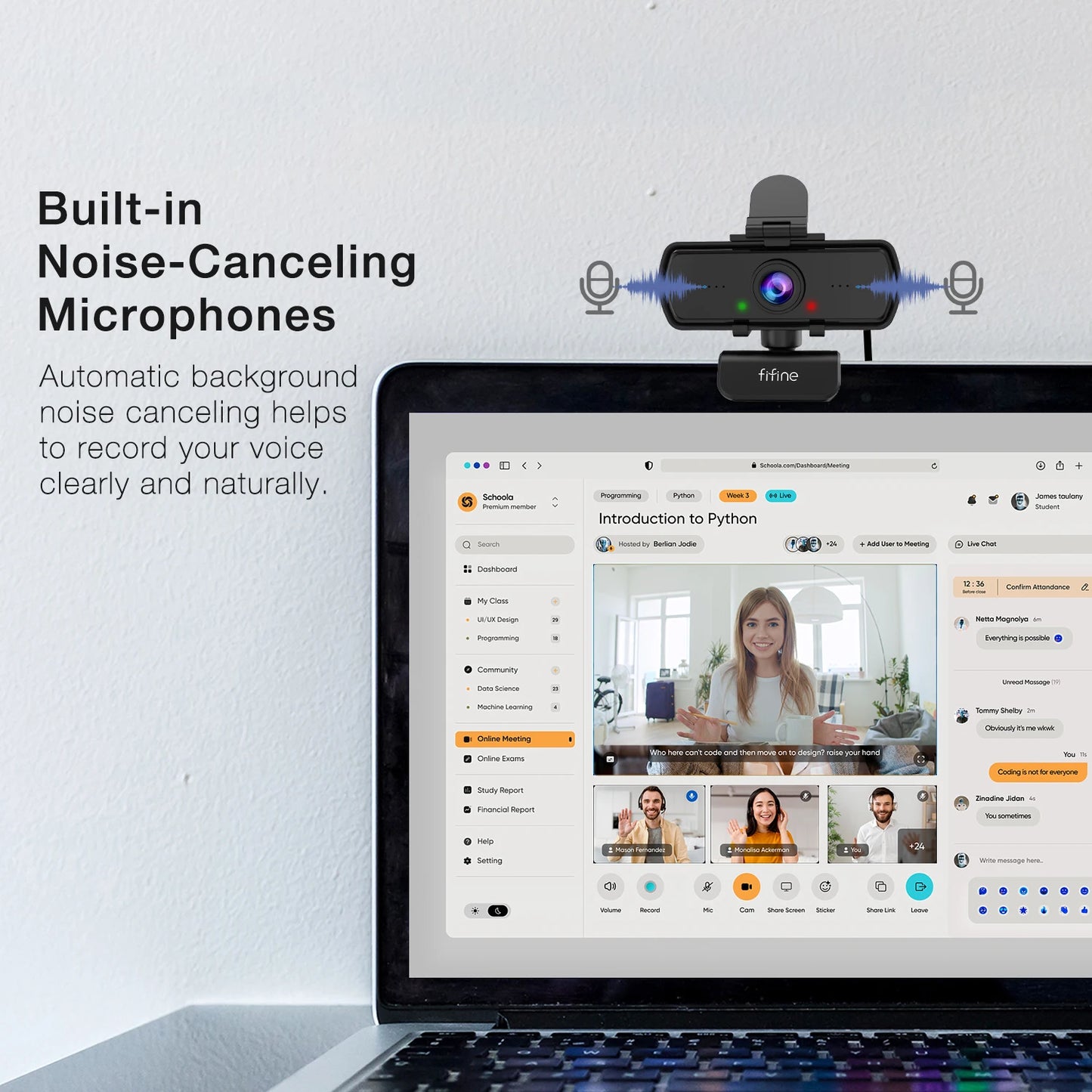 FIFINE 1440p Full HD PC Webcam with Microphone, Tripod, for USB Desktop & Laptop, Live Streaming Webcam for Video Calling - K420