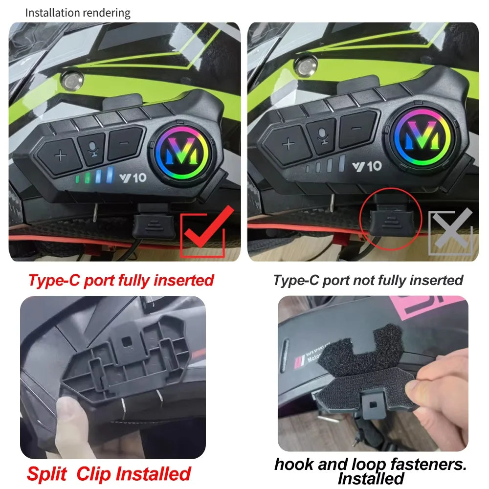 3D Motorcycle Helmet Headset With LED Earphone Bluetooth 5.3 Stereo Waterproof For Android iOS Smart iPhone Universal Headset