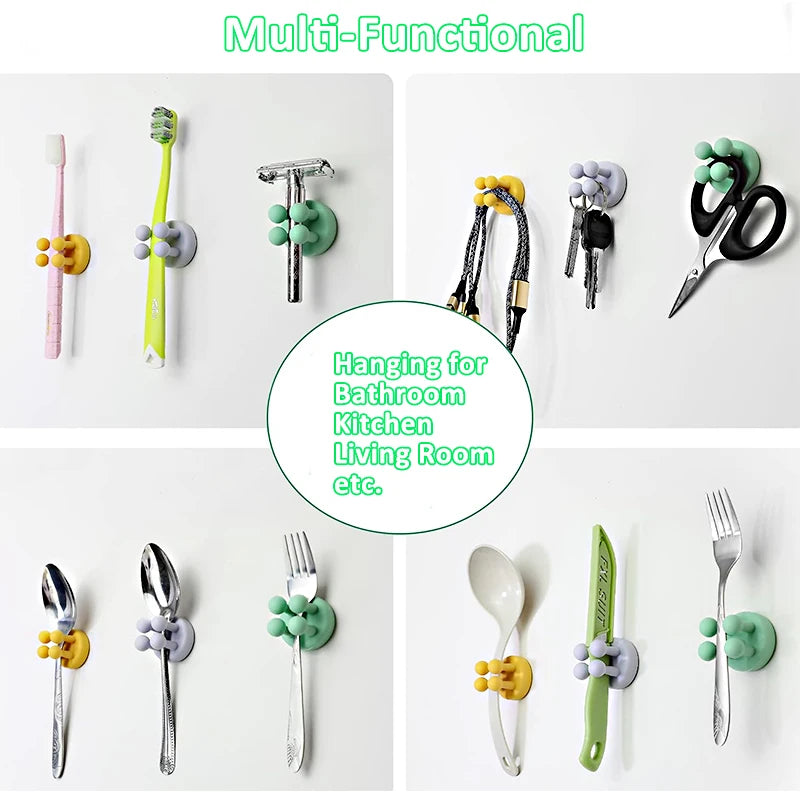 Silicone Toothbrush Holder Multi-Function Waterproof Self Adhesive Hook for Wall for Hanging Bathroom Kitchen Living Room