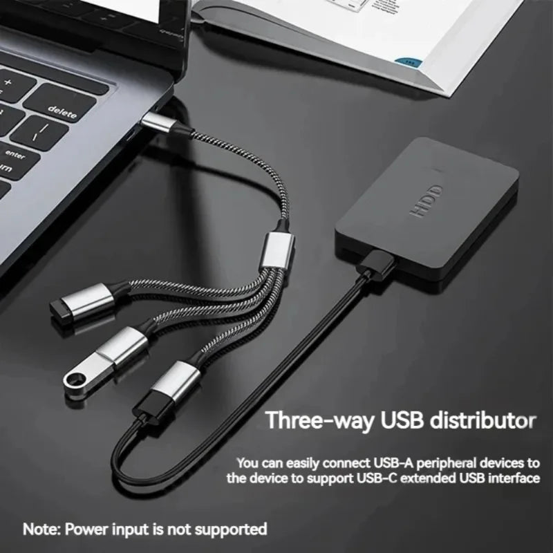 4-Port Type C USB Hub Fast Data Transmission OTG Adapter Multi Device Extension for Computer Laptop