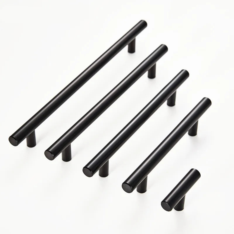 Modern  Matt Black Stainless Steel Kitchen Door Cabinet T Bar Handle Pull Knob 2" ~ 12'' Hardware Drawer Kitchen Handles