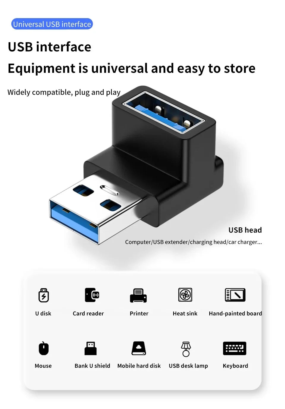 90 Right Angle USB 3.0 Extension Adapter Upward Elbow 10Gbps USB Connector for PC Male To Female Extension Plug Converter