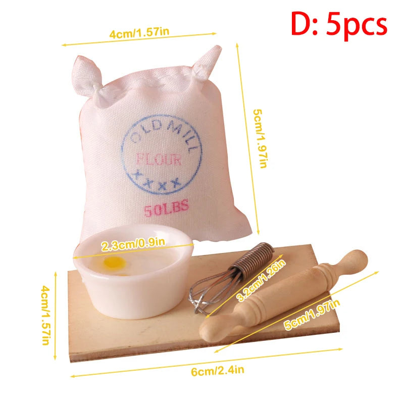 1Set 1/12 Dollhouse Miniature Items Kitchen Utensils Cooking Baking Set Model Rolling Pin Baking Tray DIY Doll House Accessories
