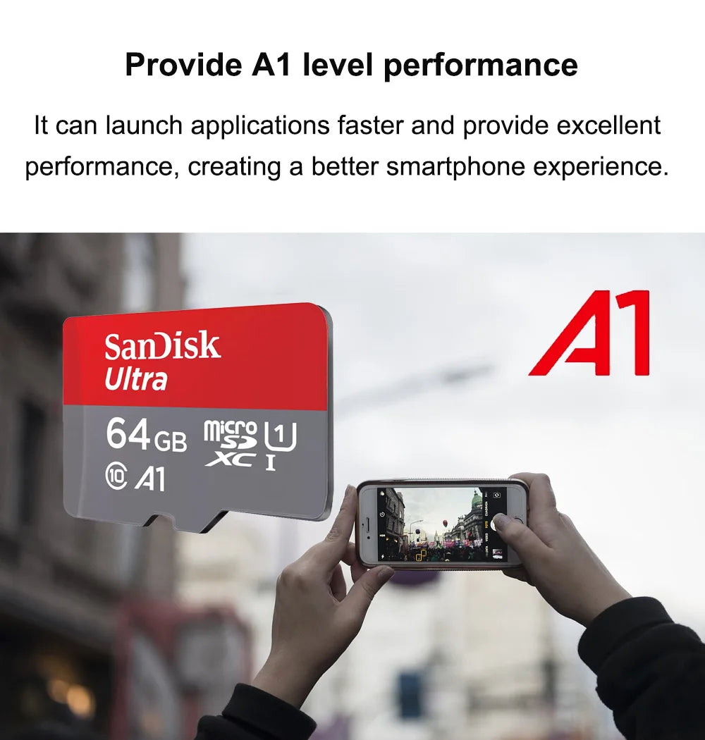 SanDisk Ultra MicroSD Card 32GB MicroSDHC A1 UHS-I Class10 64GB 128GB 256GB 512GB 1TB MicroSDXC Perfect for Full HD Video