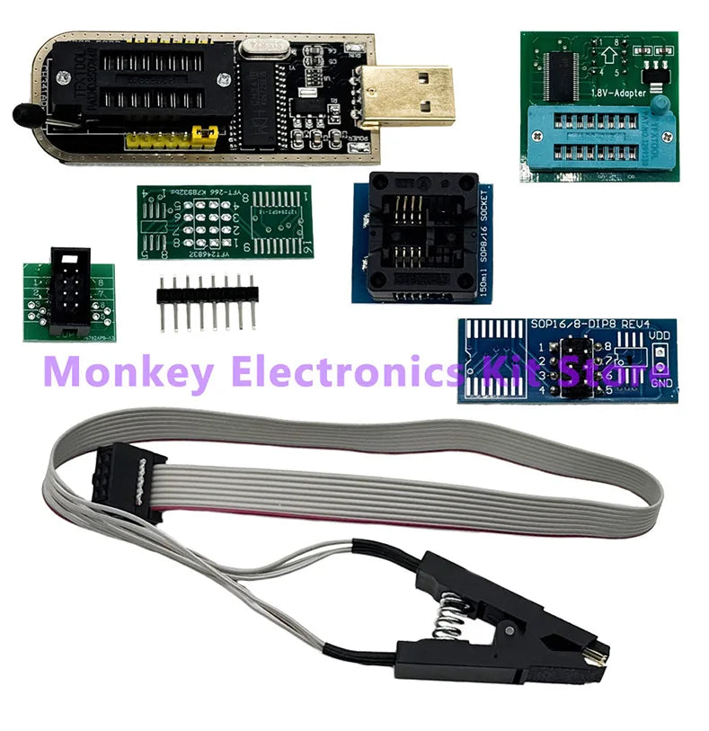 CH341A/B Programmer adapter+SOP8 clip+SOIC8 adapter with cable+1.8V adapter CH341A EEPROM Flash BIOS USB programmer ZIF adapter