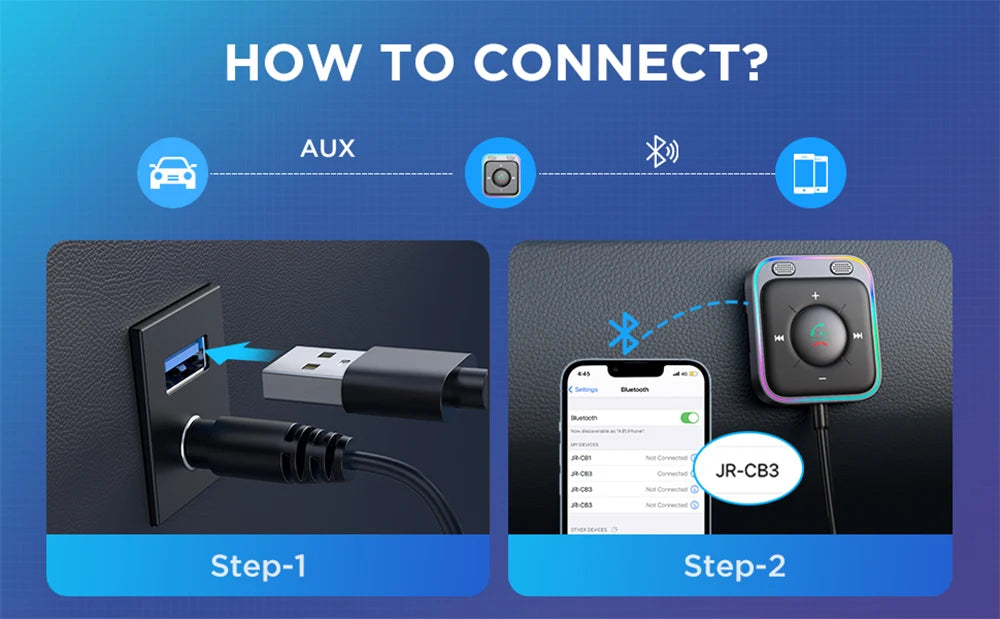 Joyroom Bluetooth 6.0 AUX Car Adapter Stronger Dual Mics & Noise Cancellation Bluetooth Receiver For Car Music/Hands-Free Calls