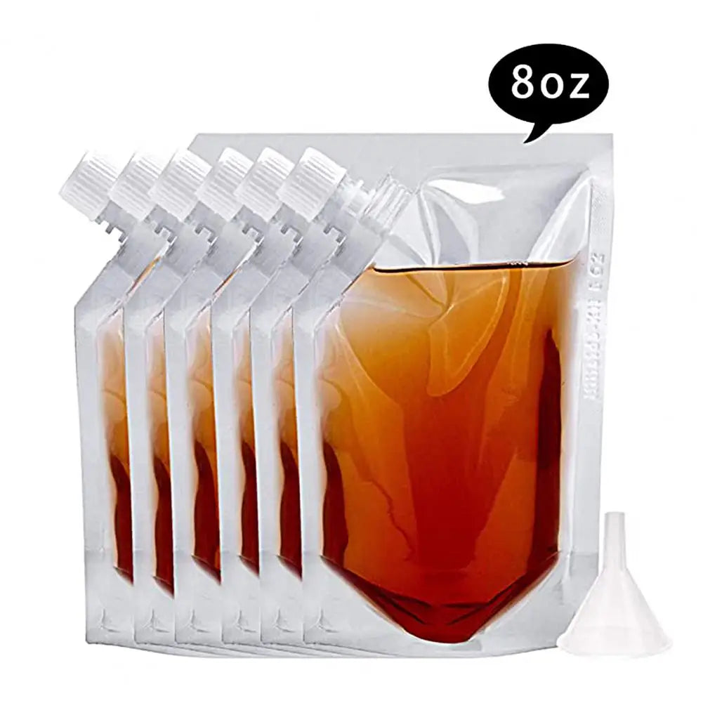 10Pcs 350ML-1000ML Wine Liquor Pouch Food Transparent PET Sneak Alcohol Flask Hide Drinking Bag Funnel Kitchen