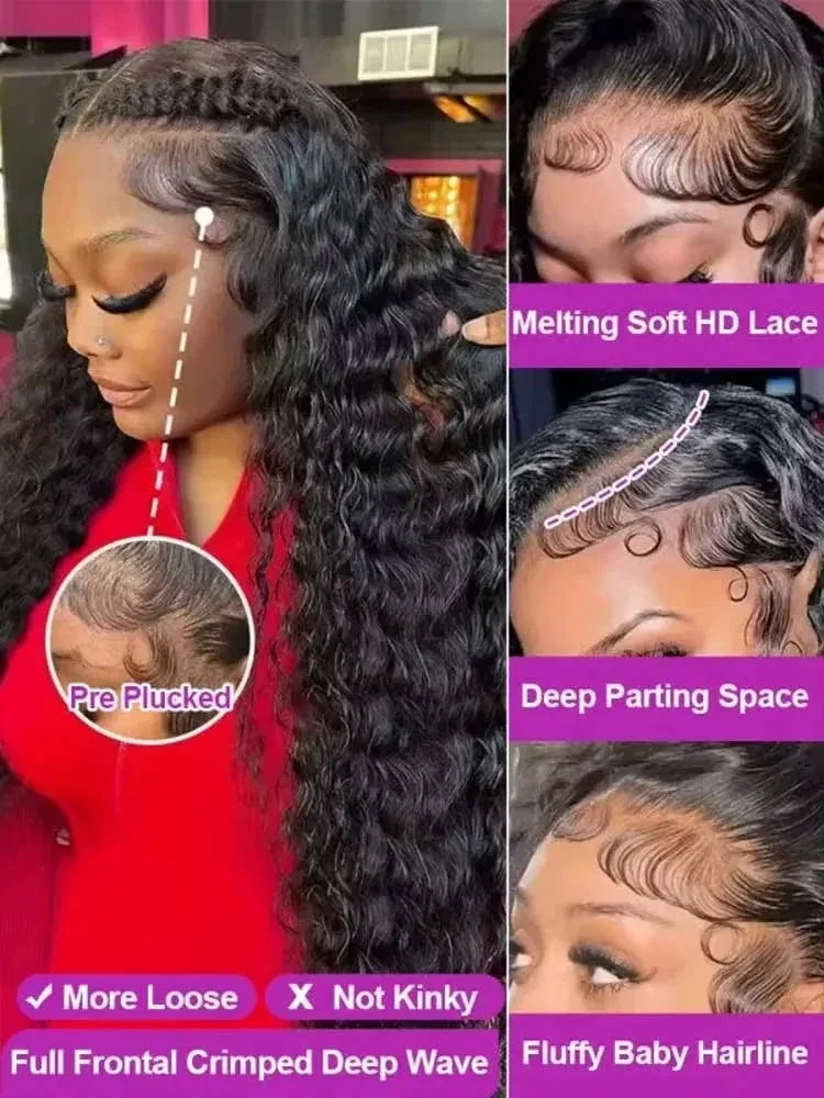 40 Inch Deep Wave Lace Front Wig for Women Human Hair 13x4 13x6 Transparent 250 Density Curly Water Wave Wig
