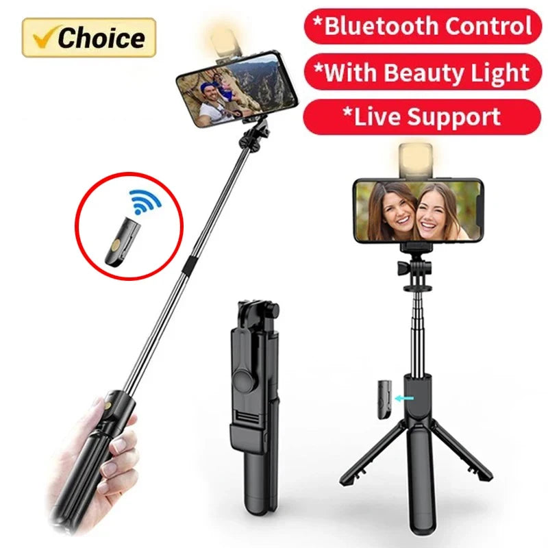 Selfie Stick with Light Wireless Tripod Stand Bluetooth Remote Extendable for iPhone Android Phone Live Streaming Vlog