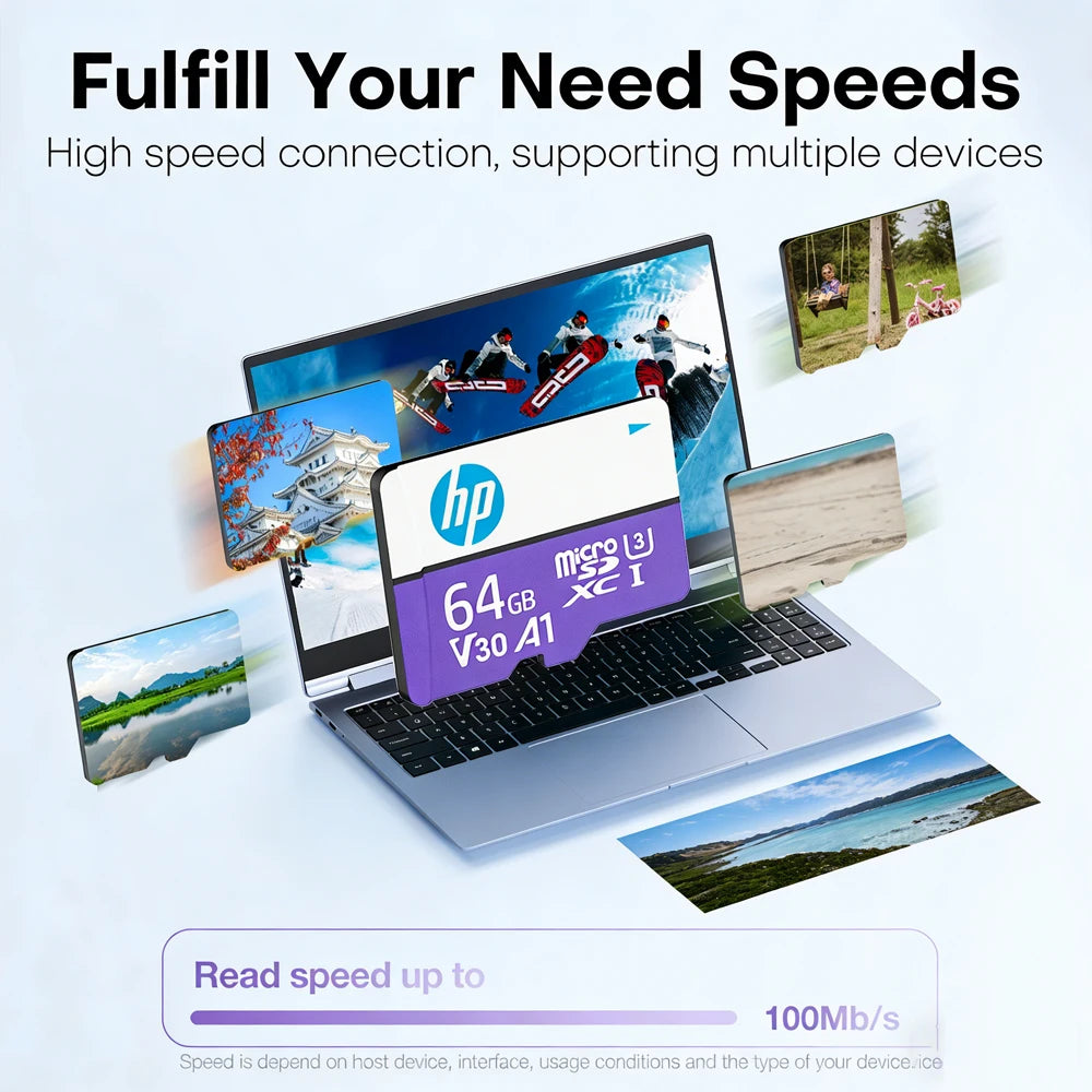 HP Micro SD Card 64GB 128GB 256GB U3 V30 A1 TF Memory Card High Speed 4K UHD Video Card for Camera Phone Dash Cam