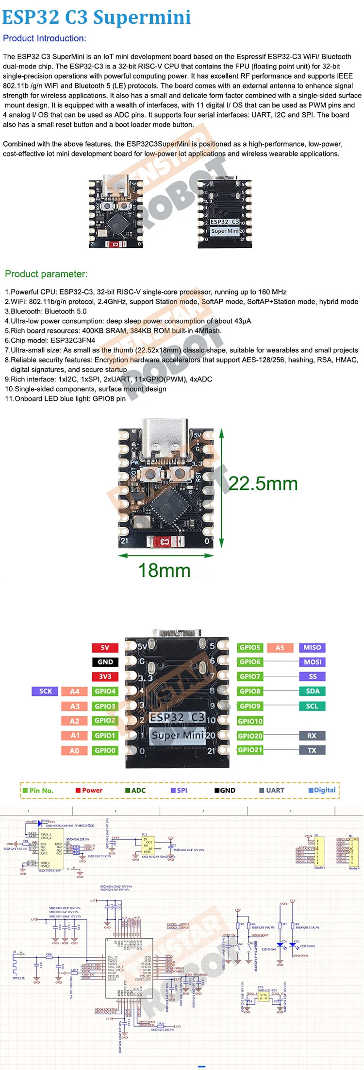 TENSTAR ESP32-S3 ESP32-C3 ESP32-H2 ESP32-C6 Development Board WiFi Bluetooth Module Single-Core SupmerMini XIAO