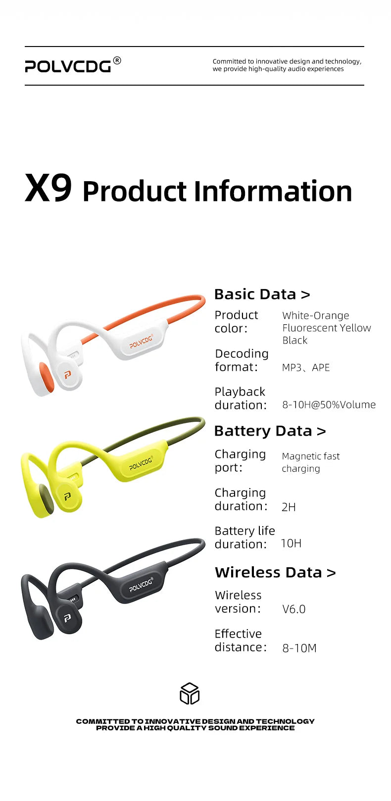 POLVCDG X9 Bone Conduction Earphones 32G IPX8 Waterproof Open Design for Swimming Running Cycling Hanging Earphones