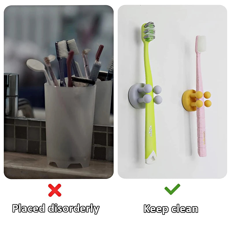 Silicone Toothbrush Holder Multi-Function Waterproof Self Adhesive Hook for Wall for Hanging Bathroom Kitchen Living Room