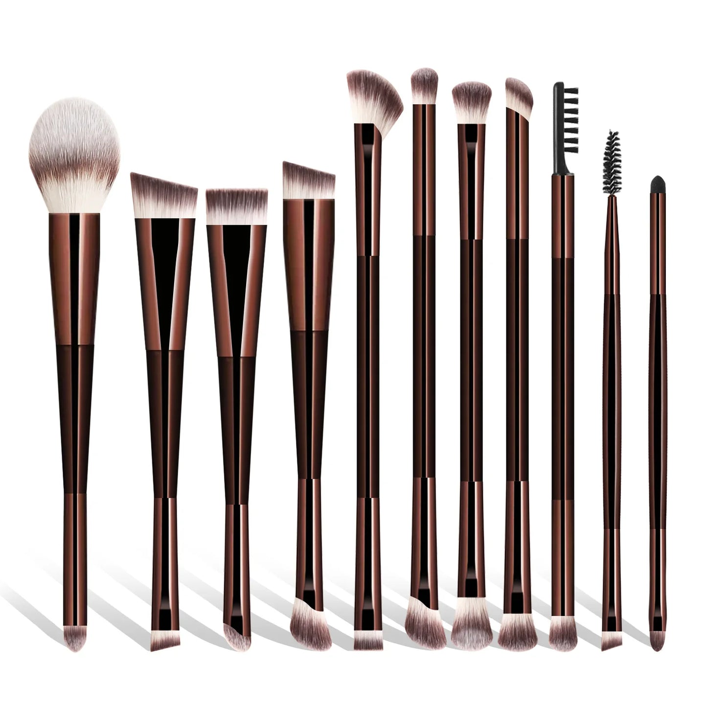 11 full set of eye makeup brushes, double-head design, eyeshadow brush, smudge brush, eyebrow brush, full set of beauty tools