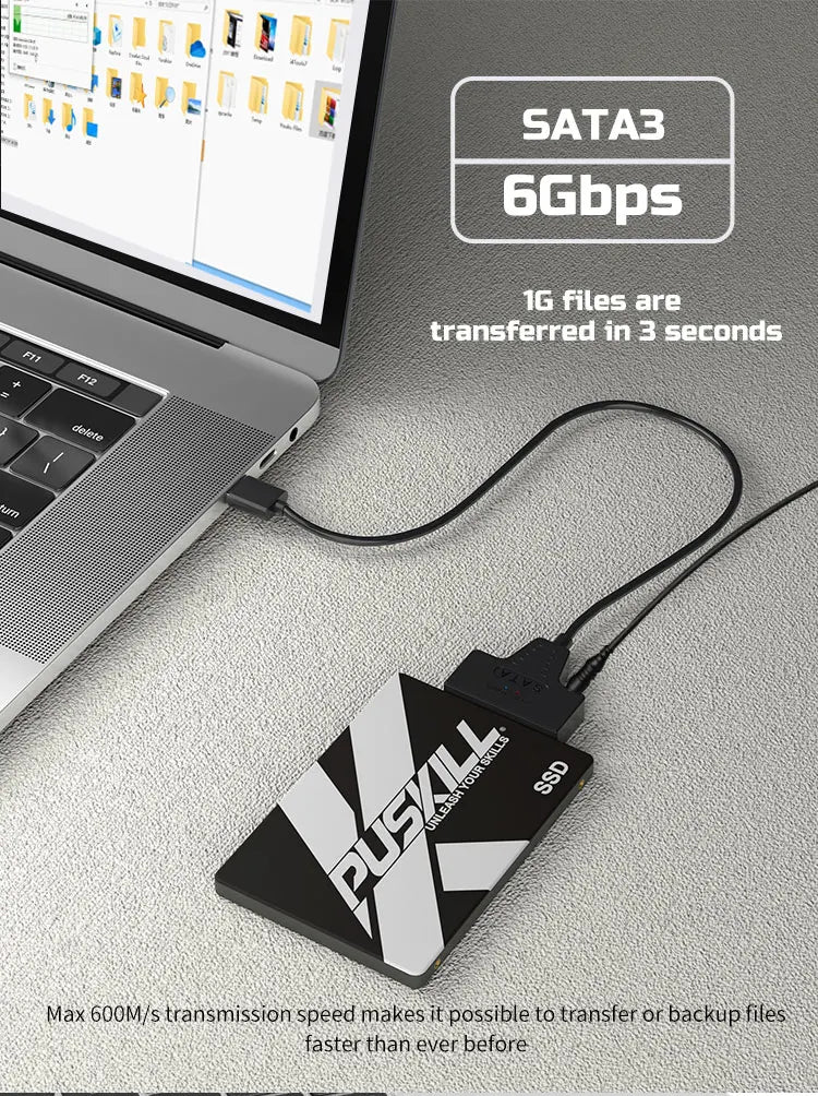 USB 3.0 to SATA Cable for 3.5/2.5 Inch SSD HDD SATA III Hard Drive Disk with 12V/2A Power Adapter