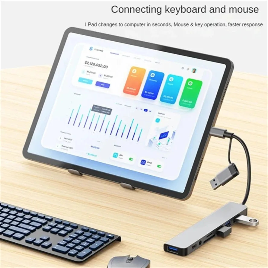 8 In 2 USB +Type C HUB With Splitter Card Reader, USB C Port, USB 3.0 / 2.0, SD/TF Splitter Card Reader, Docking Station