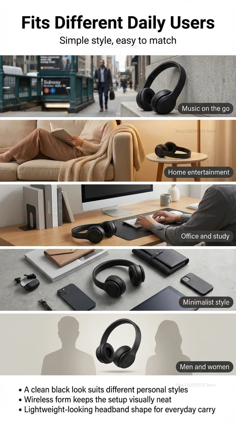 Wireless Bluetooth Headphones Head Mounted P47 Foldable Bass Sport Earphones Universal for Mobile Computer PC Gaming Running Gym