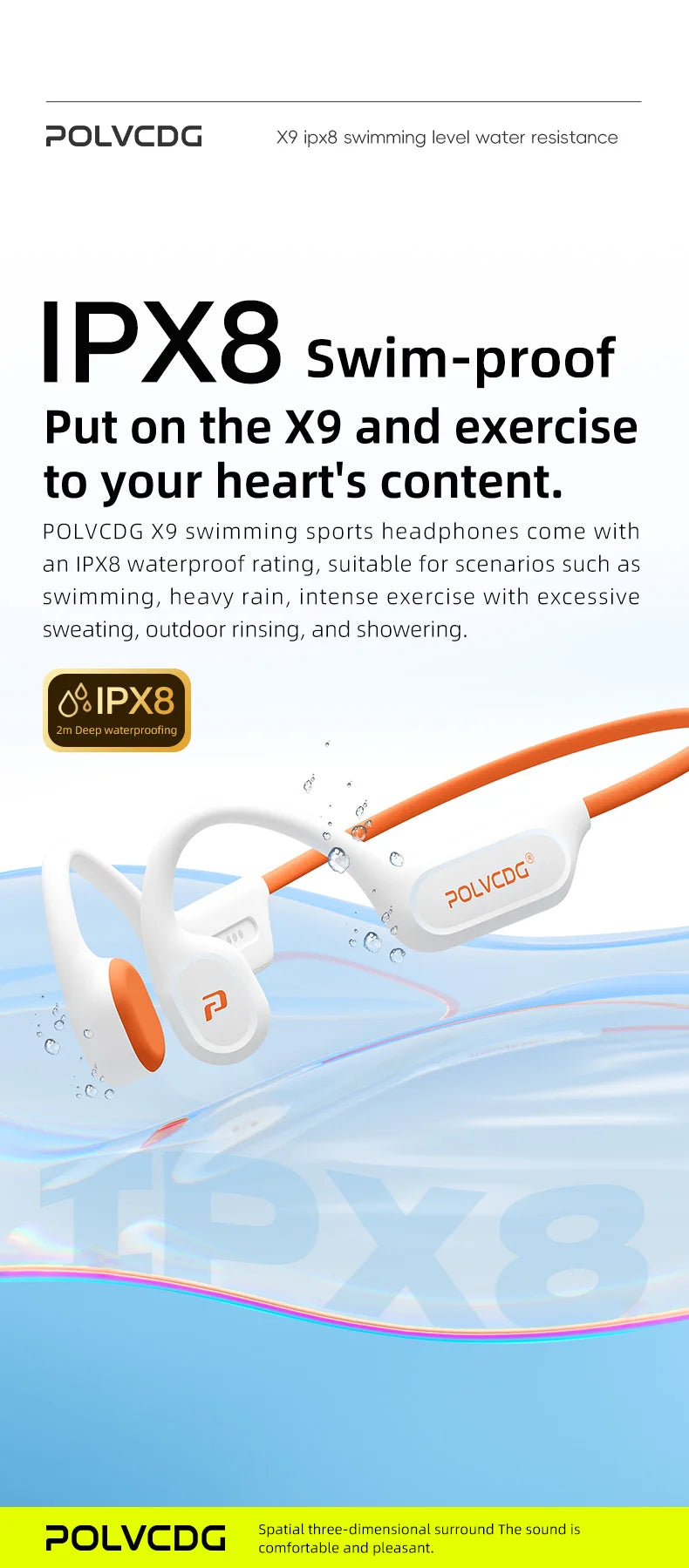 POLVCDG X9 Bone Conduction Earphones 32G IPX8 Waterproof Open Design for Swimming Running Cycling Hanging Earphones